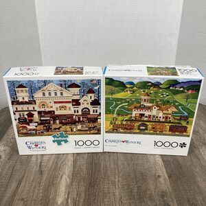 Charles Wysocki 1000 Pc Puzzles Lot of 2 Fox Hill Farm & Victorian Street